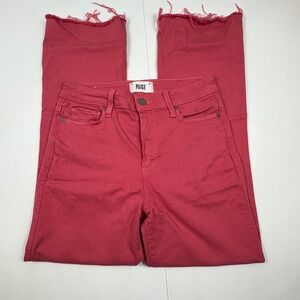 Paige Relaxed Rory Crop Jeans Racing Rose Pink Raw Hem Straight Leg 27